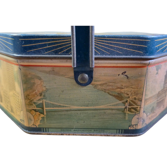 RARE Loose-Wiles Tin 1939 New York Worlds Fair Tin w Handle Vintage Collectible - Picture 7 of 16